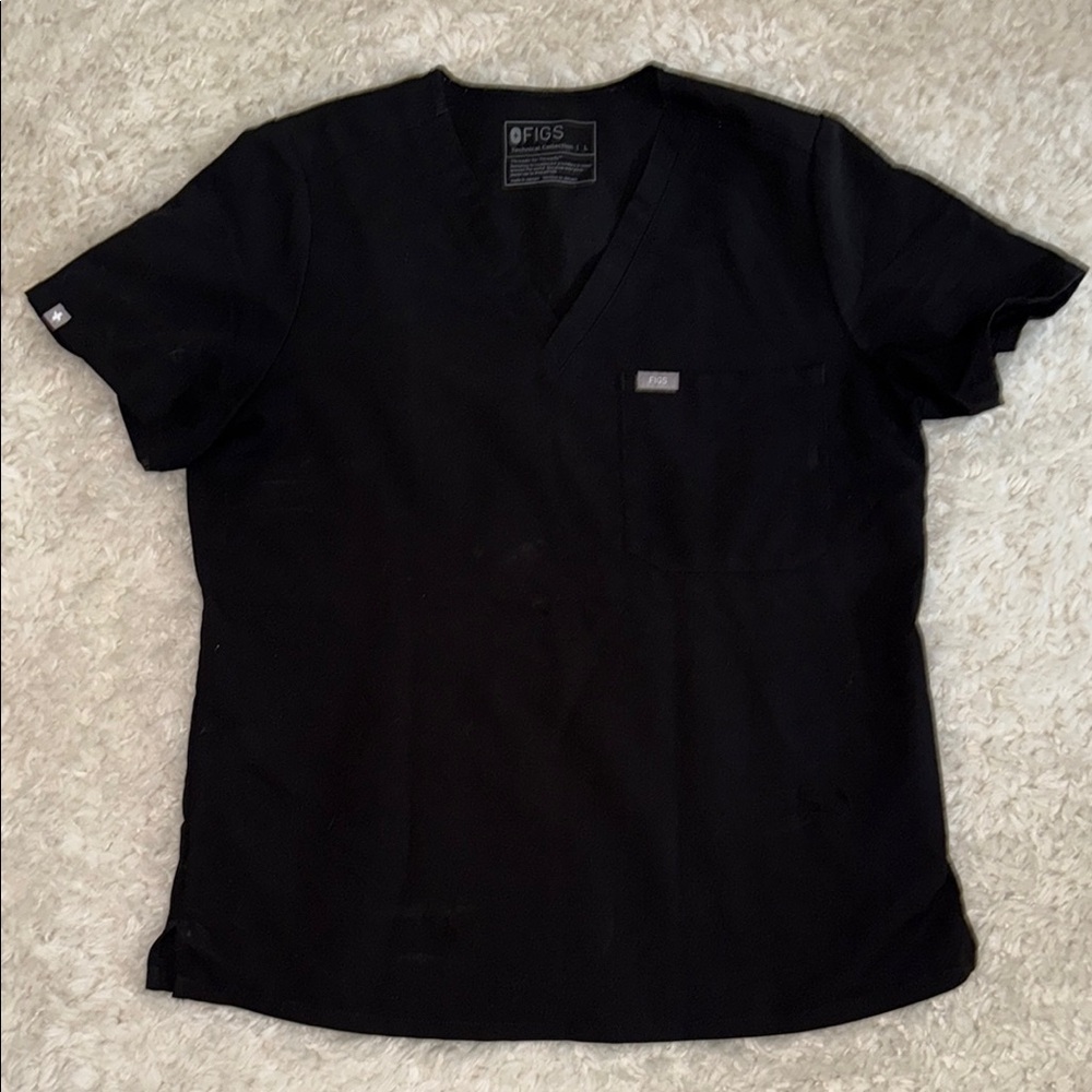 Figs Classic Black V-Neck Scrub Top